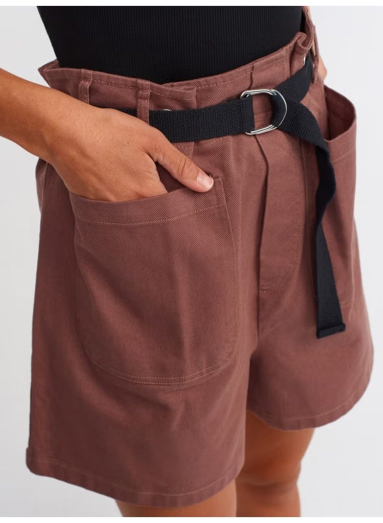 Dilvin 70365 Belted Shorts-Brown - Image 4